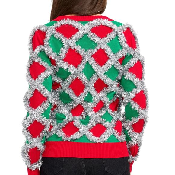 Tipsy Elves Women's Tacky Tinsel Ugly Christmas Sweater Cardigan, Size XL, NWT - Picture 6 of 7